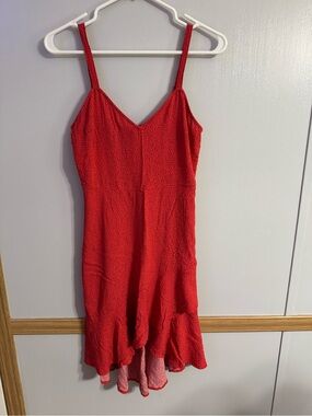 Express Red Sundress Black Dots Ruffle Midi Dress Size Small